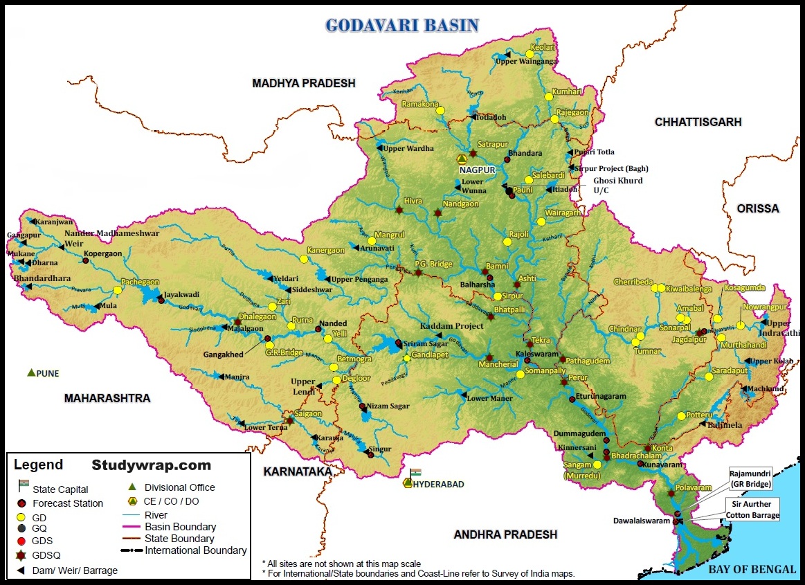 East Flowing Peninsular Rivers, Godavari River Basin, Godavari river map, Godavari river