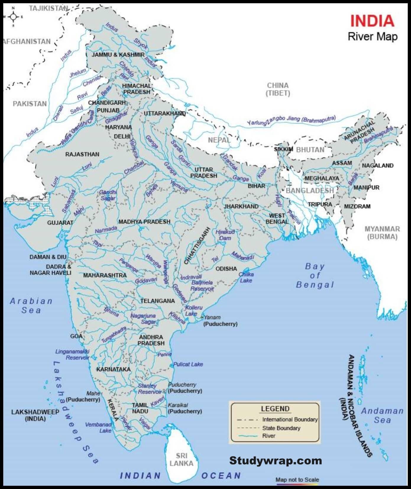 The Indian Drainage System, River map of India, Indian river system