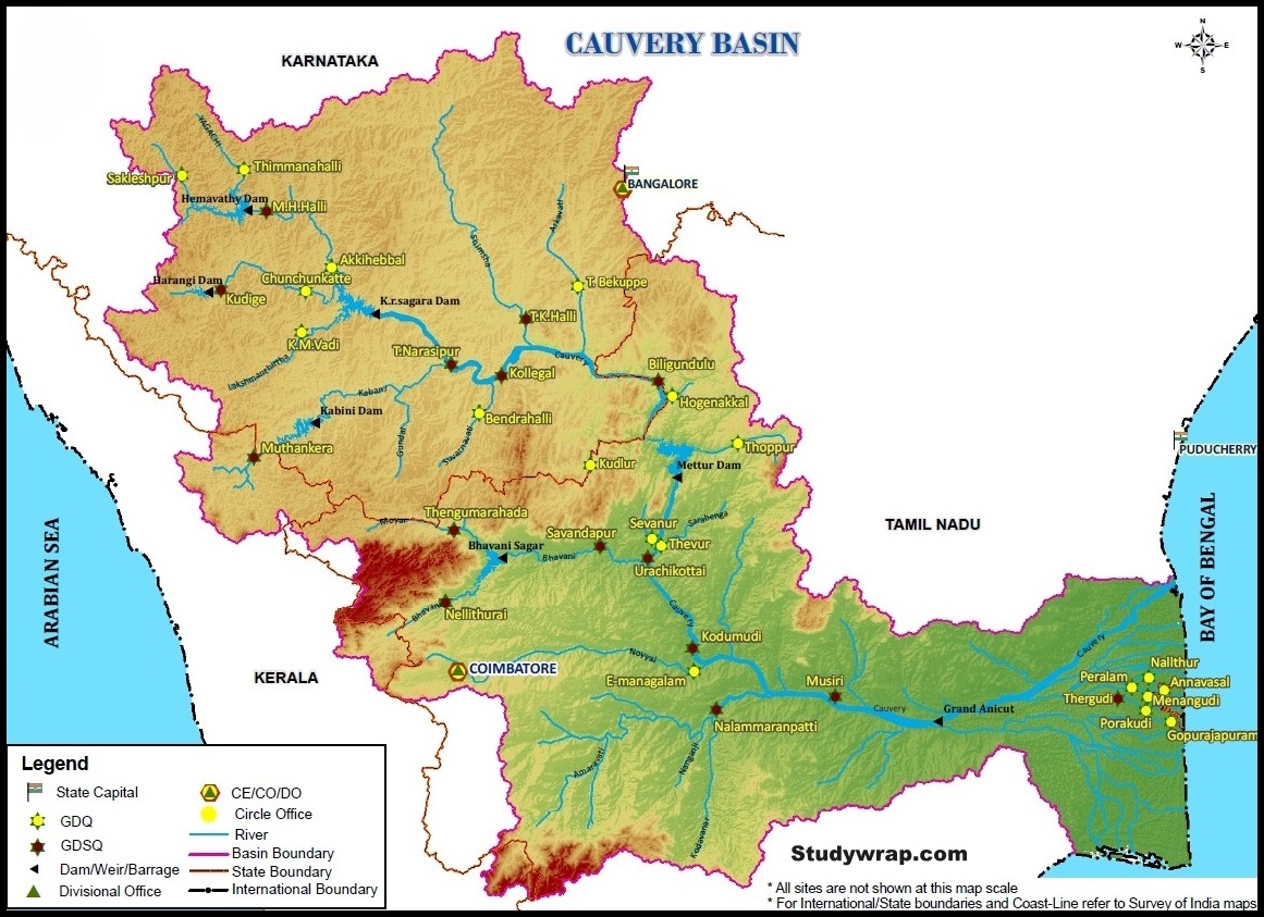 Kaveri river basin, Cavery river basin, Kaveri river map