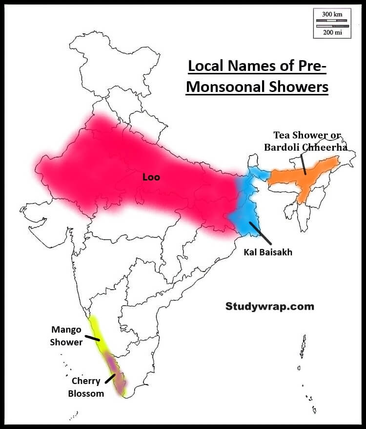 Local names of pre monsoonal showers