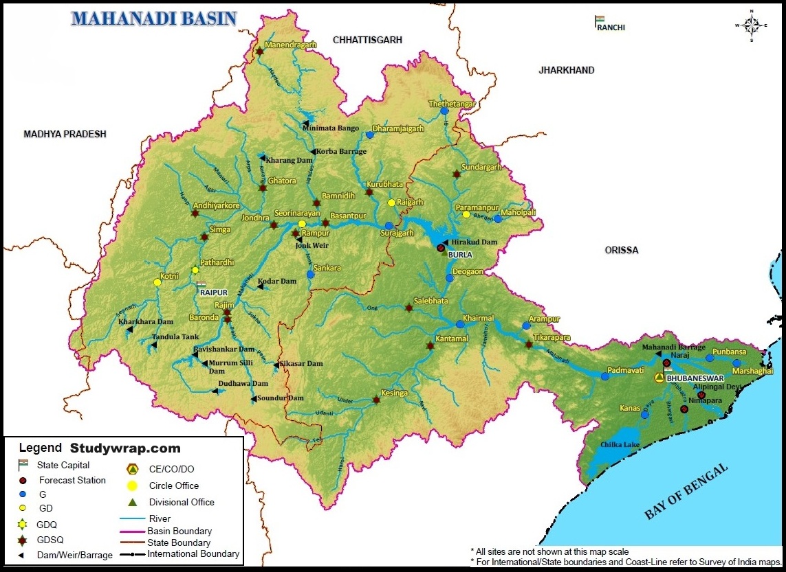 East Flowing Peninsular Rivers, Mahanadi river basin, Mahanadi river map