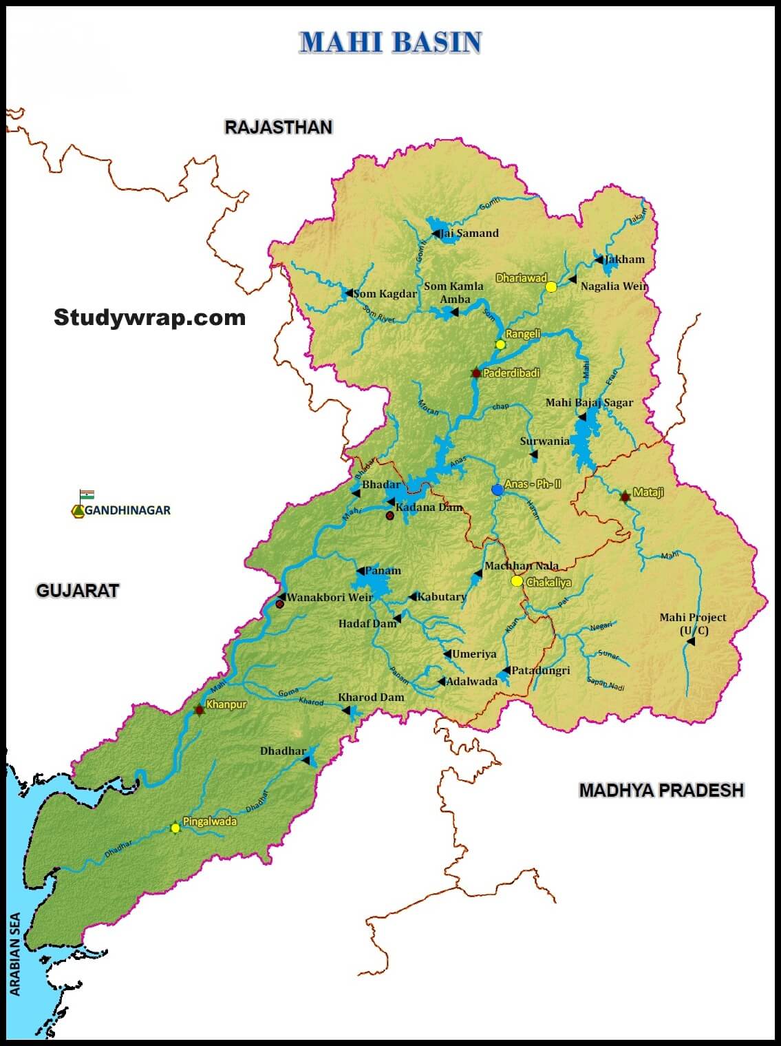 Mahi river, Mahi river map, Mahi river basin, Notes on peninsular river