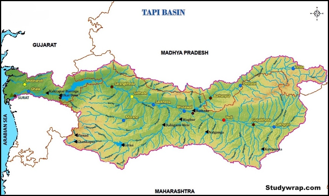 Tapi basin, Tapi river, tapi river map, West flowing Peninsular Rivers