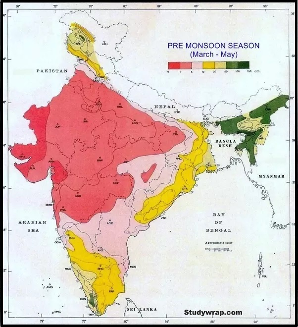 Precipitation in India, Indian Summer, Indian Climate, Pre monsoon rainfall in India