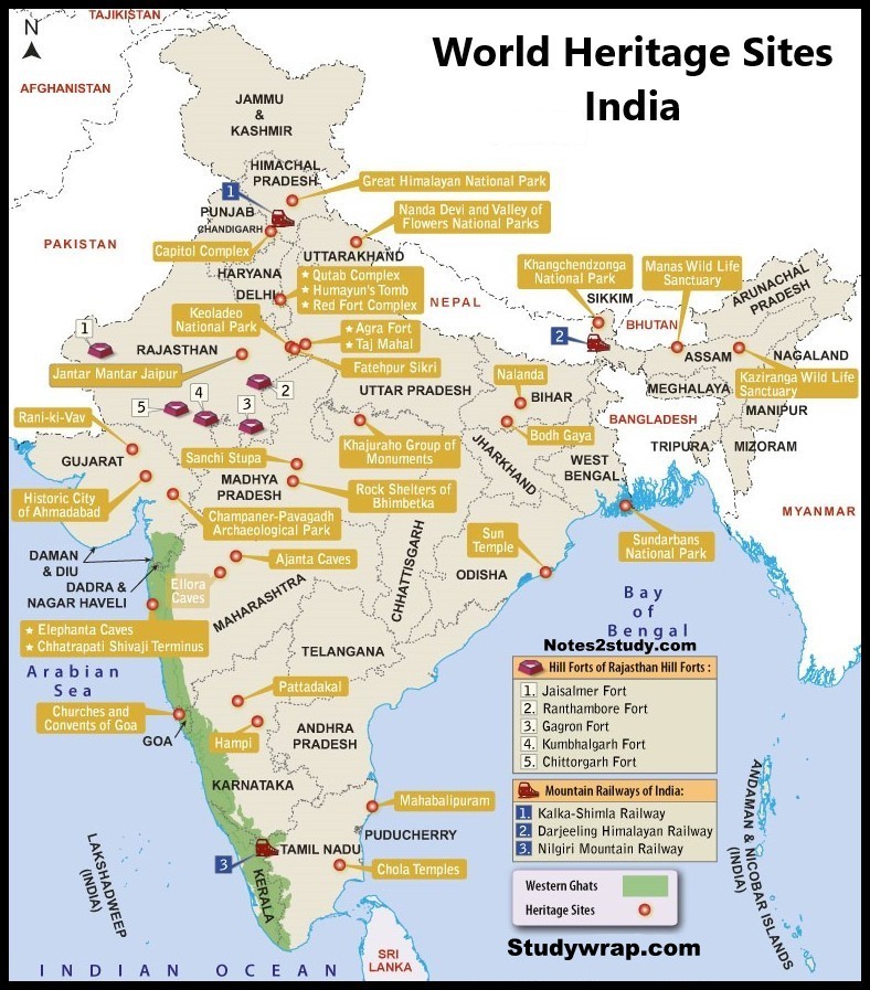 UNESCO world heritage sites in India, Indian wildlife protection, Studywrap.com, Notes on Indian Geography