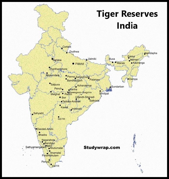 Tiger Reserves of India, Tiger reserves of India Map, Studywrap.com