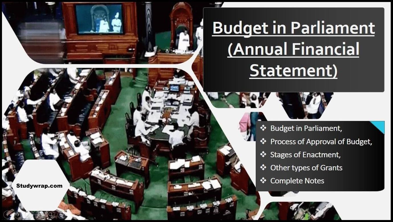 Budget of India and Procedure of its Approval in Parliament, Presentation of budget, General discussion, Scrutiny by departmental committees, Voting on demands for grants, Passing of appropriation bill, Passing of finance bill, etc.