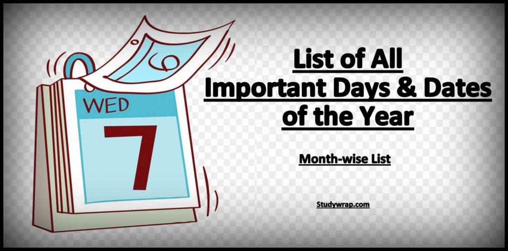 Important Days and Dates of the Year (Monthwise List) Study Wrap