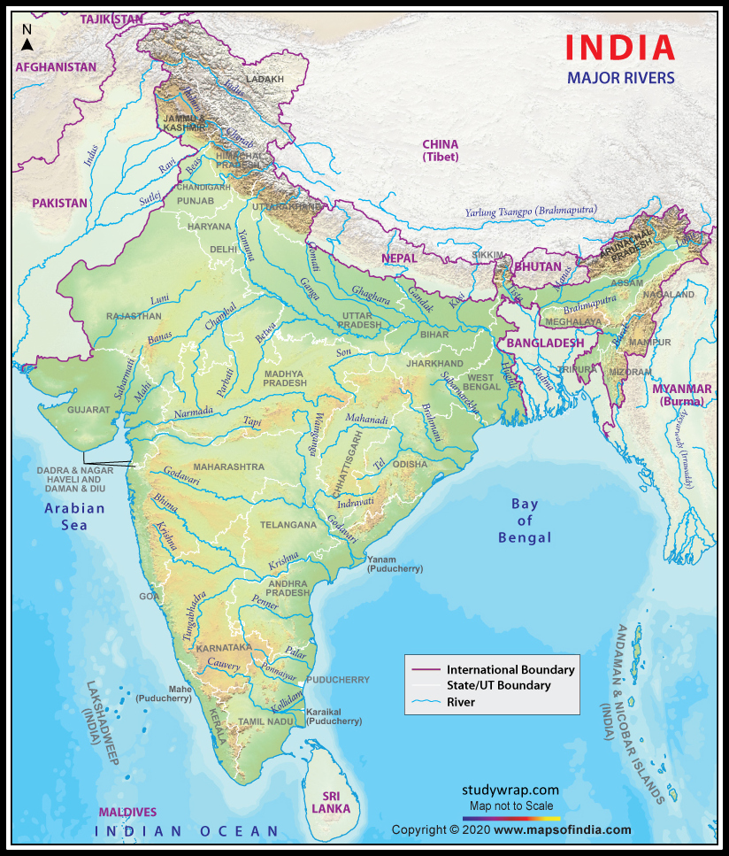 Rivers of India and their Tributaries, Origin, Length, Mouth, Complete List, Ganga, Yamuna, Narmada, Tapi, Godavari, Krishna, Kaveri, East Flowing River etc, Notes for competitive exam SSC, IBPS, RO-ARO, UPSC etc. , Indian River System, River Map of India, Indian River map, River map india, River map india hd, Rivers of India and their tributaries, River origin and mouth, 