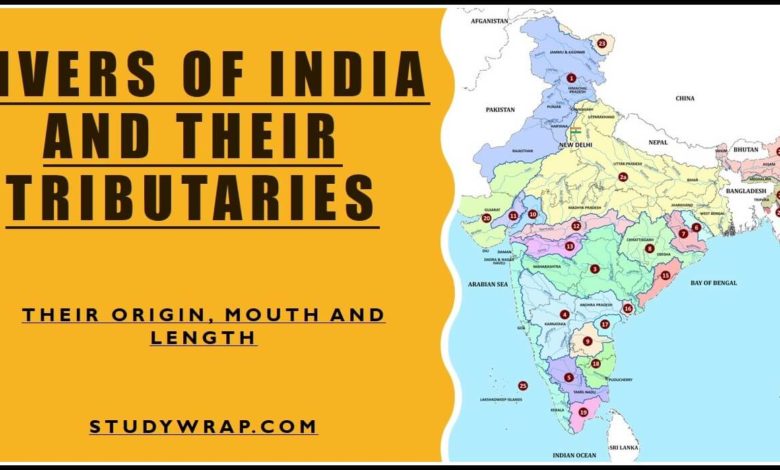 Rivers of India and their Tributaries, Origin, Length, Mouth, Complete List, Ganga, Yamuna, Narmada, Tapi, Godavari, Krishna, Kaveri, East Flowing River etc