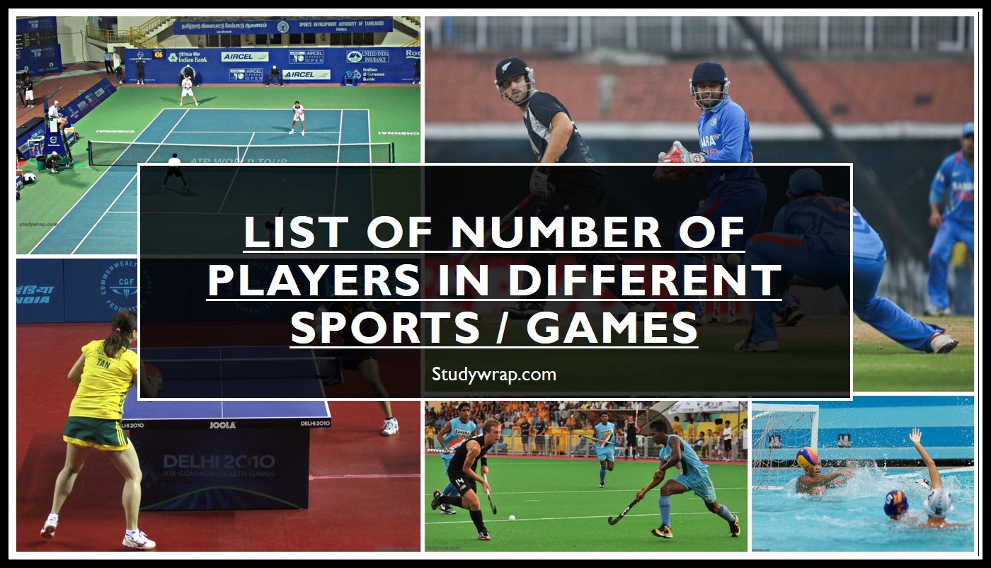 GK - List of Numbers of Players in different sports - Studywrap.com, List of Number of Players in Different Sports, No. of players in sports and games pdf, list of players in team in sports, Static GK for Exams on Studywrap..