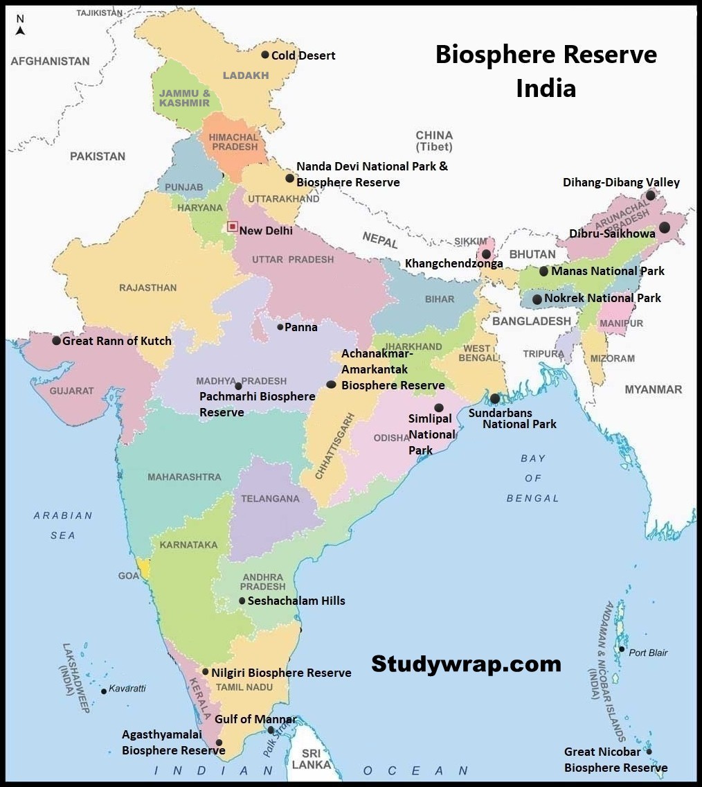What is Biosphere Reserve?, Criteria, Zones of Biosphere Reserve, Objective of Biosphere Reserve, Complete List of Biosphere Reserves in India, Biosphere Reserves in India map, All biosphere reserve in india on map, studywrap.com