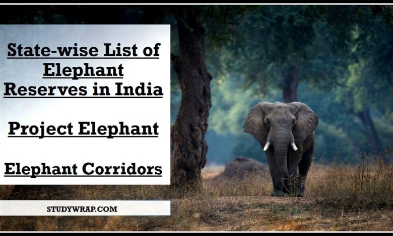 What is Elephant Reserves?, Complete State-wise List of Elephant Reserves in India, Project Elephant, Aim, Elephant Corridors, MIKE Program studywrap.com