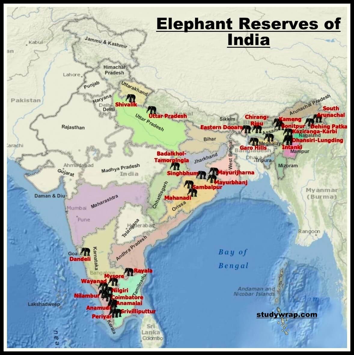 Elephant Reserve In India Map Studywrap 